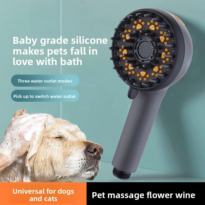 Pet dog shower shower nozzle cleaning beauty bath artifact three-speed pressurized silicone shower head