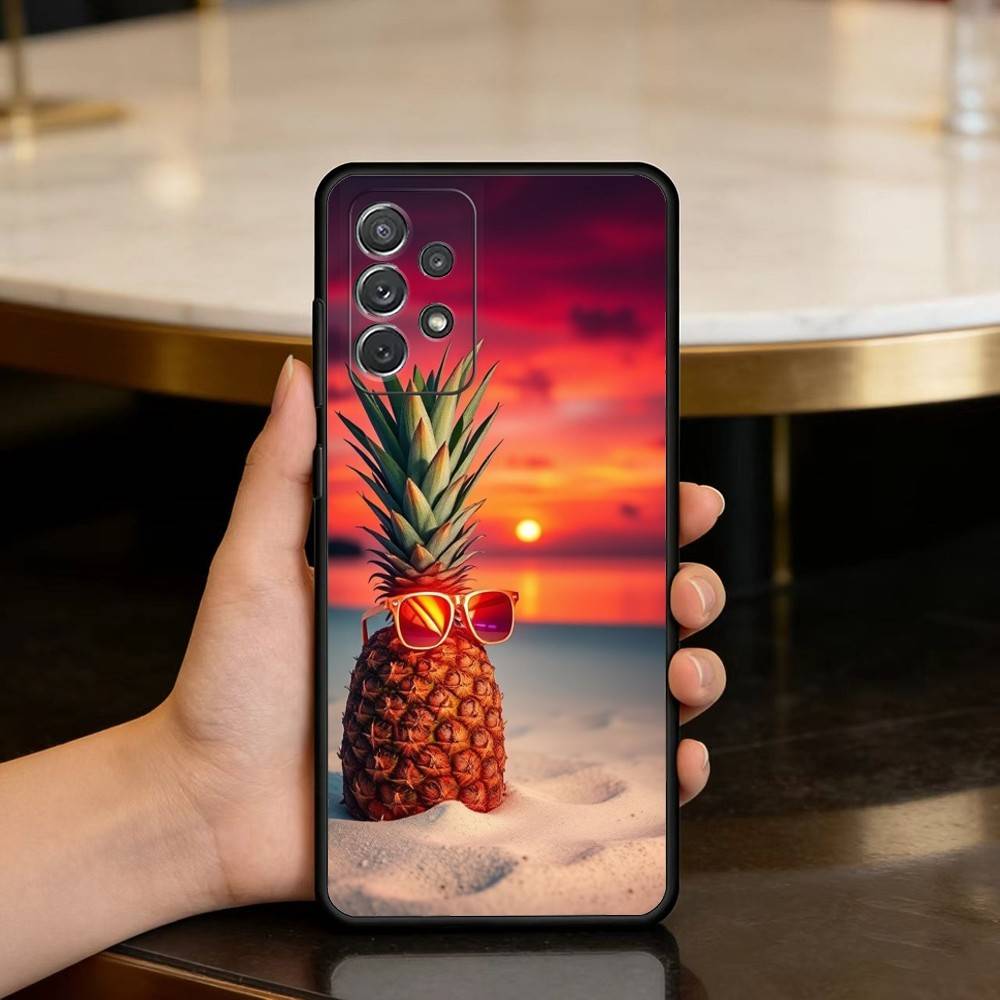 S-Summer P-Pineapple Soft Silicone Black Cover Phone Case For Samsung Galaxy A73,A72,A71,A70,A53,A52,A51