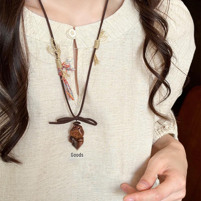 Beaded Apple Coffee Cup Pendant Necklace - Minimalist and Sweet Sweater Chain