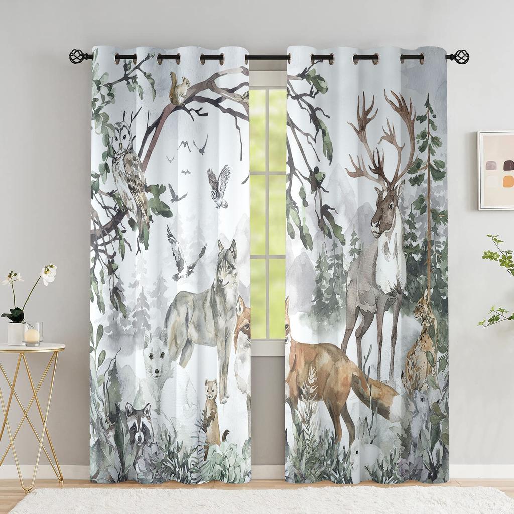 Wald Safari Tiere Verdunkelungsvorhang Cartoon Waldbär Fuchs Hirsch Kinder und Kinder Fenstervorhänge für Schlafzimmer Wohnzimmer