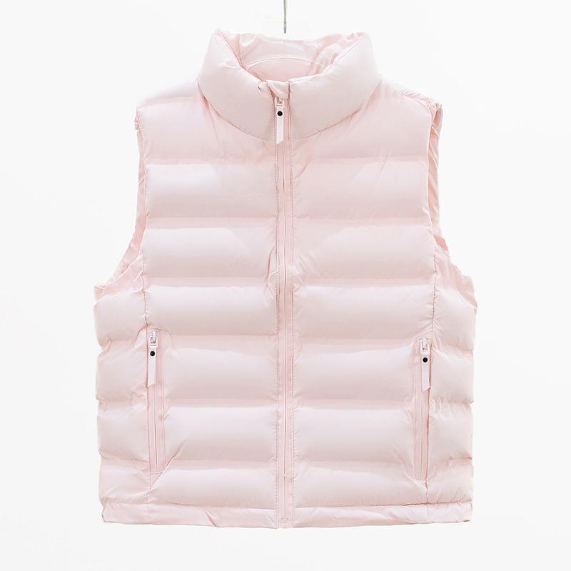 Women S Korean Style Short Waistcoat Stand Collar Zip Pocket Slim Fit Lightweight Vest