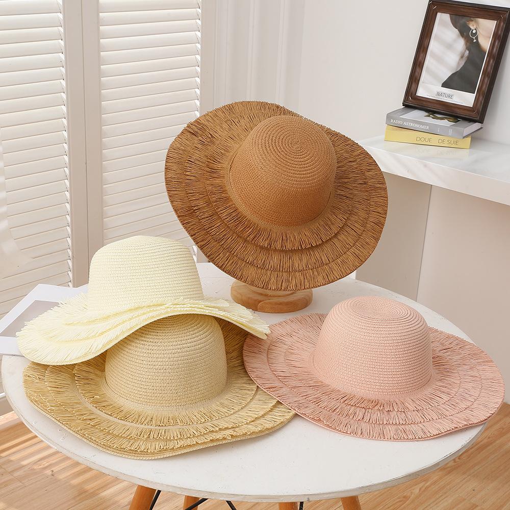 Solid Color Men's and Women's Hats New Straw Hat Yellow Macaron Color Summer Flat Top Straw Hat Beach Travel Essential Sun Hat