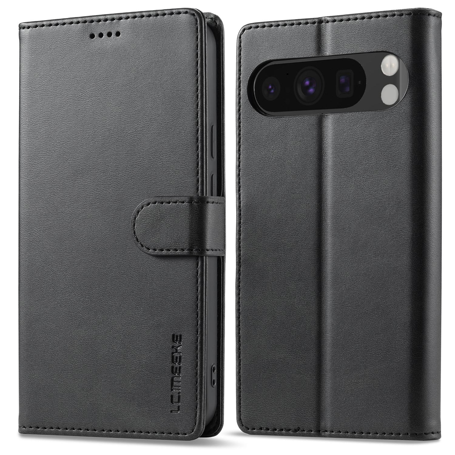 

LC.IMEEKE For Google Pixel 9/9 Pro Case Magnetic Buckle Wallet Leather Phone Cover Calf Texture Black