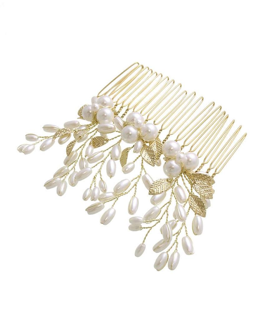 VINGTAINE Hair Comb with and Flower Perfect for Large Hair Popular and Trendy Pearl, Leaf, Design, Weddings, Accessories, Gift, H7681-