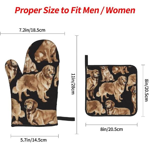 

Набор прихваток и подставок для горячего Золотистые ретриверы, Жаростойкие Водонепроницаемые Нескользящие Кухонные перчатки для готовки, выпечки, гриля, Один размер