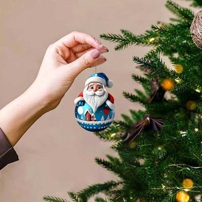 Roly-poly Santa Claus Pendant 2D Acrylic Hanging Ornament Christmas Tree Cartoon Santa Decoration for Mantel Car Backpack