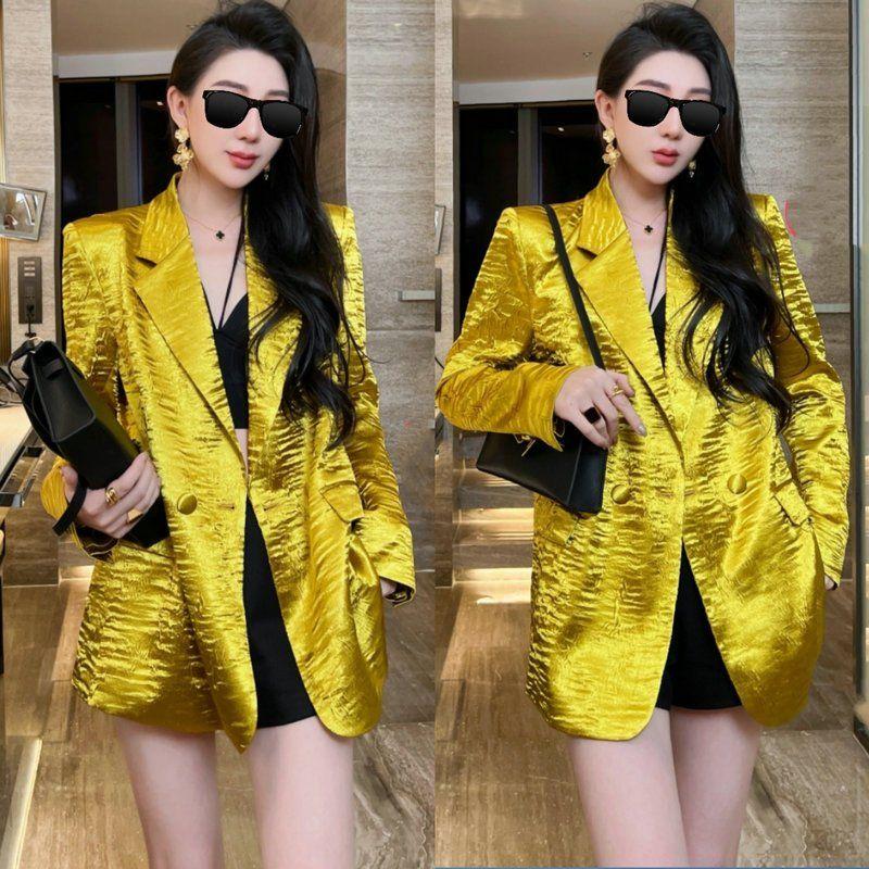 

Весна и осень 2024 Новое поступление Сильная аура Необычная текстура Золотистый костюм с эффектом водной ряби Верхняя одежда Популярный продукт-хит Тонкий Gold 2XL