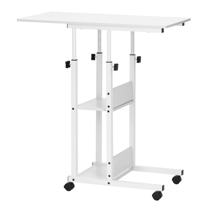Bureau mobile - SPRINGOS - Table d'ordinateur portable - Hauteur réglable 76-86 cm - Blanc - Design moderne