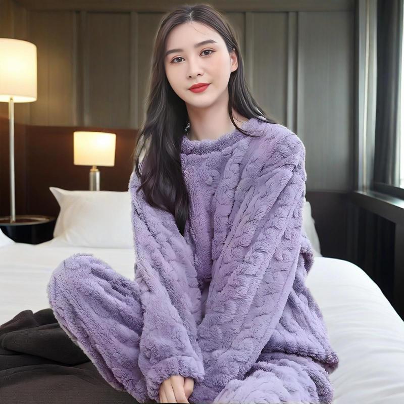 Coral fleece pajamas thickened flannel cute home service loose fashion cardigan suit