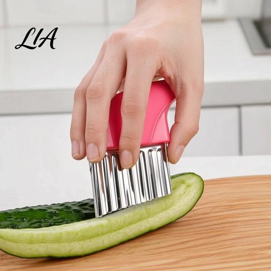 Hausgemachter Pommes Frites Schneider Edelstahl Kartoffelschneider, Wellige Klinge Pommes Frites Slicer, Manuell Wellenförmig für Salat Energieeinsparung Zerkleinerer Küche