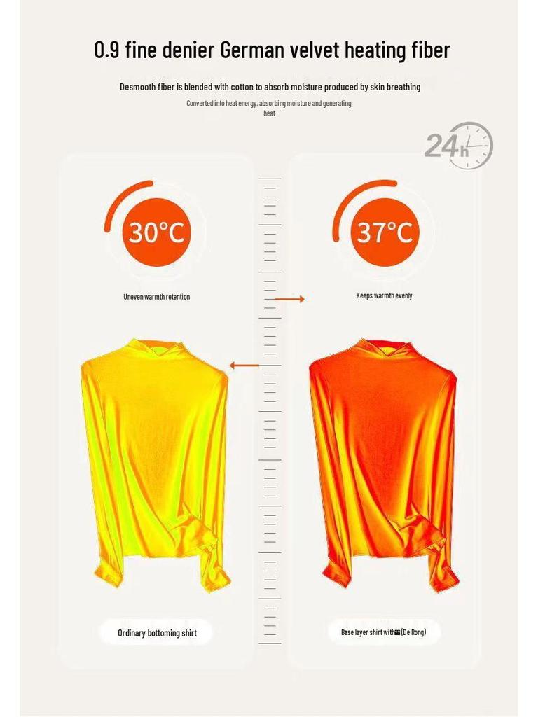 Women's Slimming Long-Sleeve German Velvet T-shirt, Solid Color, Versatile Autumn/Winter Fashion Top with Half-High Collar