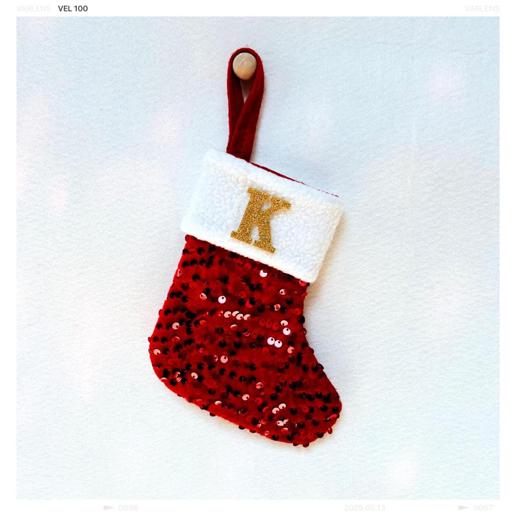 New creative DIY silver sequined knitted socks red letter christmas stockings christmas day decorative knickknacks