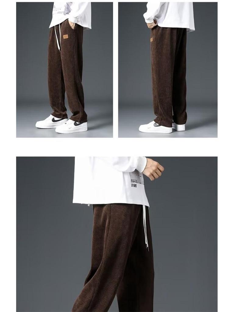 Men's Corduroy Heavyweight Straight-Leg Sweatpants: Trendy Wide-Leg Casual Pants for Spring and Autumn.
