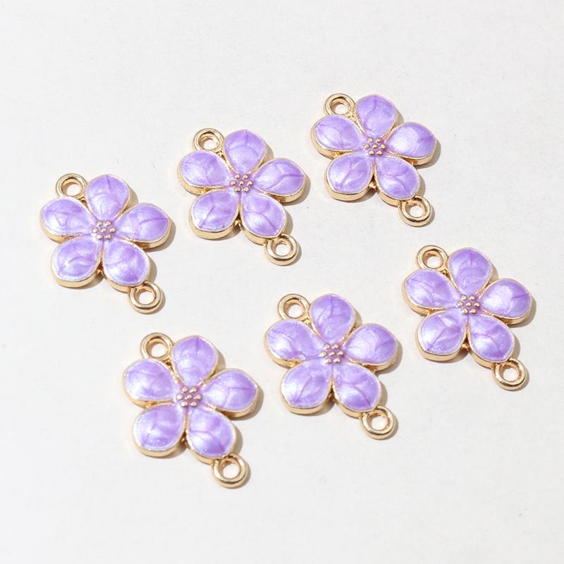 20pcs Enamel Flower Pendant Connector Charms 19x14mm Double Loops DIY Jewelry Making Accessories Findings for Necklace Bracelet