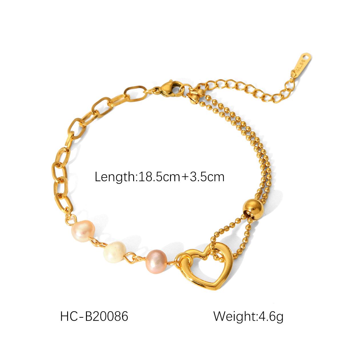 Vintage Heart Pendant Bracelet For Women Pearl Jewelry Titanium Steel Accessory