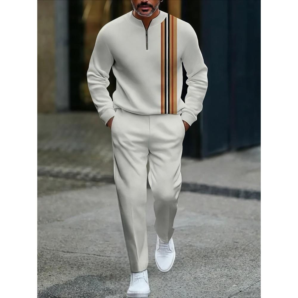 Spring Autumn Fashion Streetwear Men's Long-Sleeved Half-Zipper Stand-Up Collar Casual Sportswear Men's Clothing Two-Piece Set