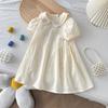 Summer Girls Puff Sleeve Dress With Doll Collar And Embroidery Princess Cotton Party Wear