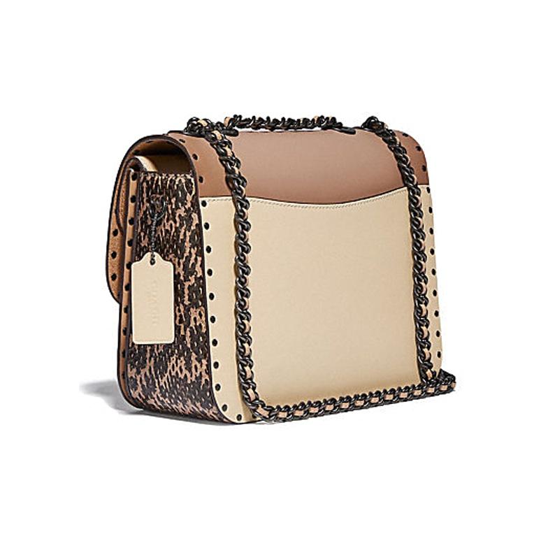 Coach Madison 23 Camellia Metal Buckle Flap Chain Studded Snake Detail Leather Crossbody Bag Medium Women Crossbody Bag Milk-Tea C3758-V5SNE