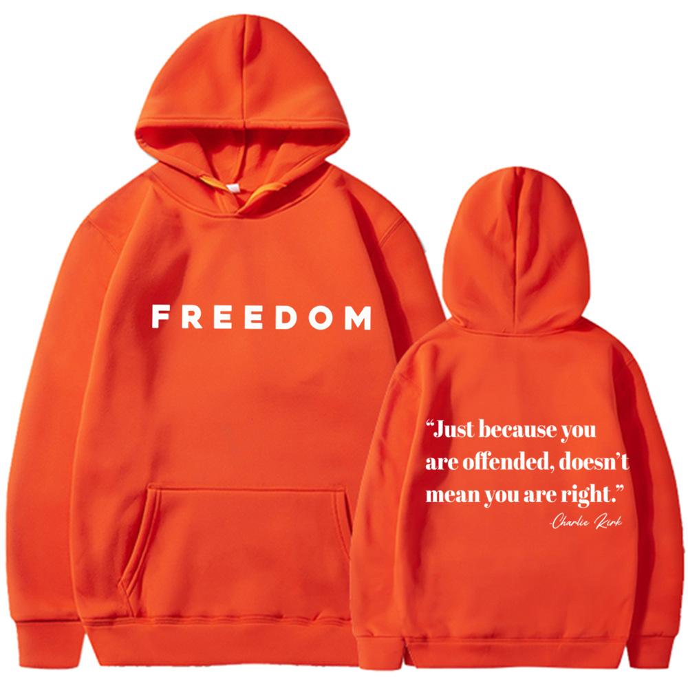 Freedom Letter Hoodies Autumn Winter Fleece Casual Sweatshirt Hooded Top for Women Men Hoodie