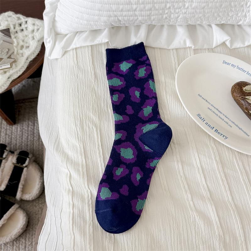 

Женские осенне-зимние ретро арт тысяча птиц клетка геометрический маленький дизайн гольфы-трубы 1 pair фиолетовый