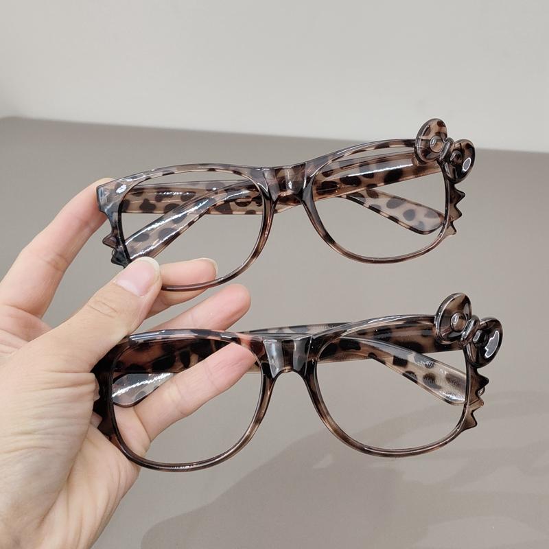 Cat Ear Leopard Cat Bow Glasses Frame No Lenses Cosplay Vintage Halloween Party Costumes Props Decorative Y2K DIY Frames