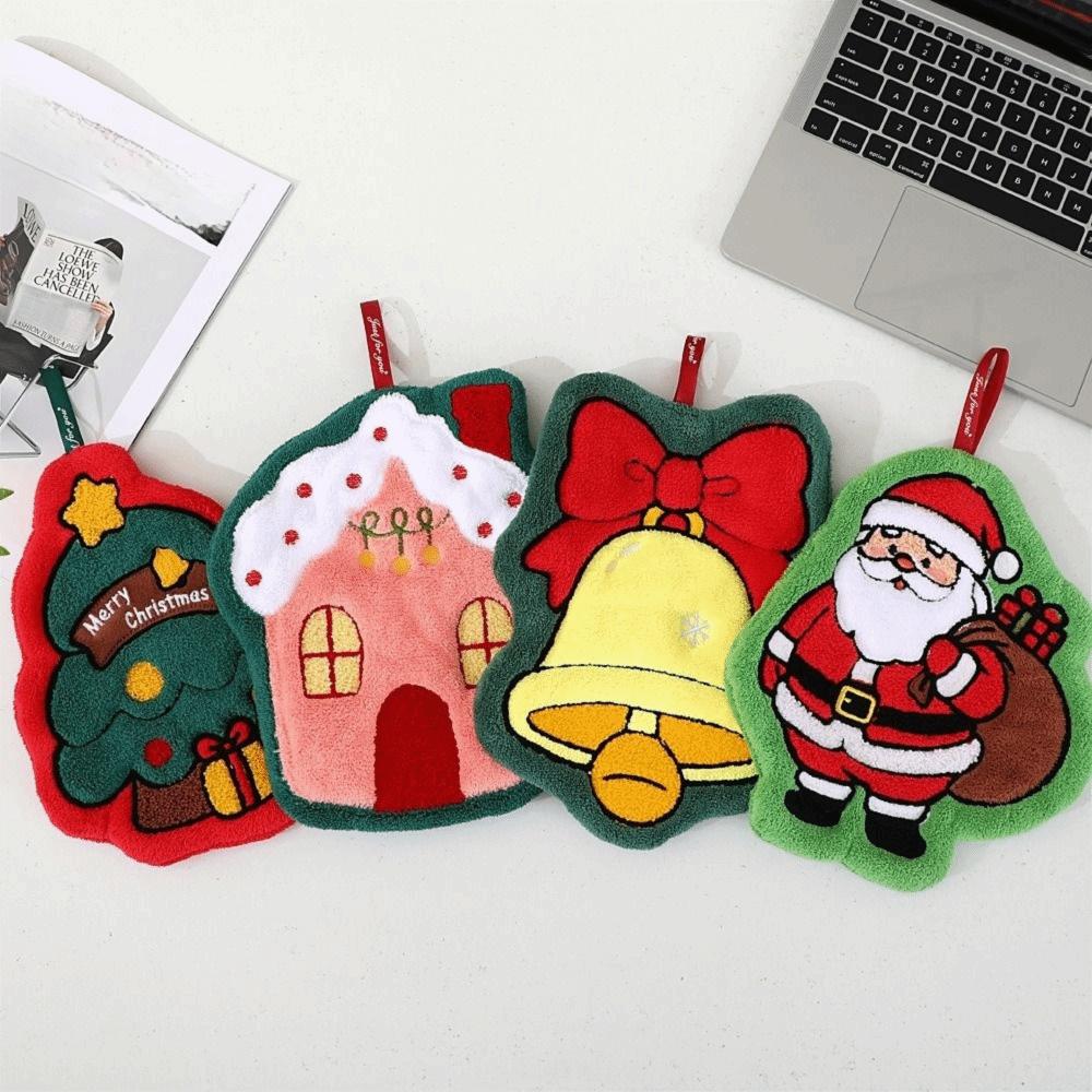 Creative Xmas Hanging Hand Towel Kawaii Santa Claus Handkerchief Kitchen Cleaning