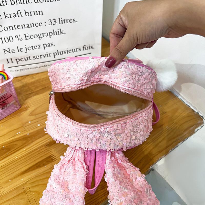 Cute Rabbit Sequined Ear Backpack Pu Material Suitable For Childrens Life Daily