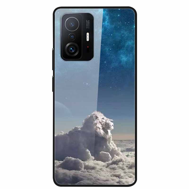 For Xiaomi 11T Pro Glass Case Hard Tempered Glass PC Cover Phone Case For Xiaomi Mi 11T 11 T Pro Shockproof Cartoon Funda Coque
