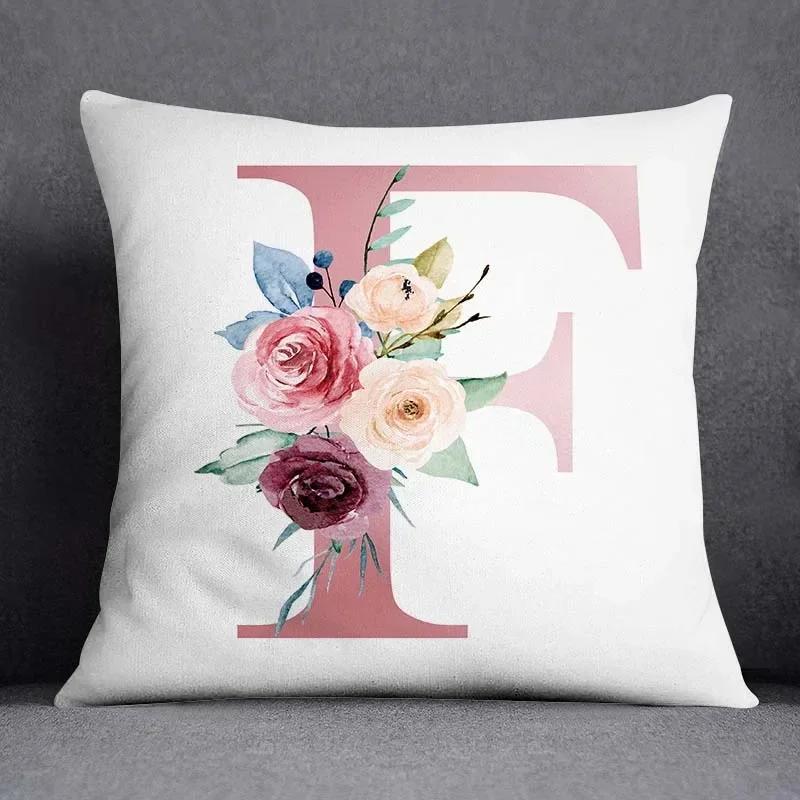 Floral Letter Pattern Decorative Pillowcase Square Home Office Cushion Cover