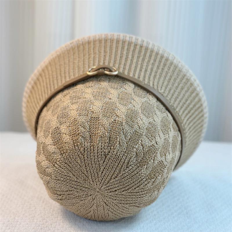 Spring and Summer Belt Buckle Bucket Hat Women's Fashion Sunshade Temperament Pot Hat Twist Pattern Breathable Travel Sun Hat