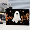 Washable Canvas Pencil Case Cosmetic Bag, Halloween Pattern Print Makeup Student Stationery Pouch Zipper Pouch, for Change Data Cable Storage