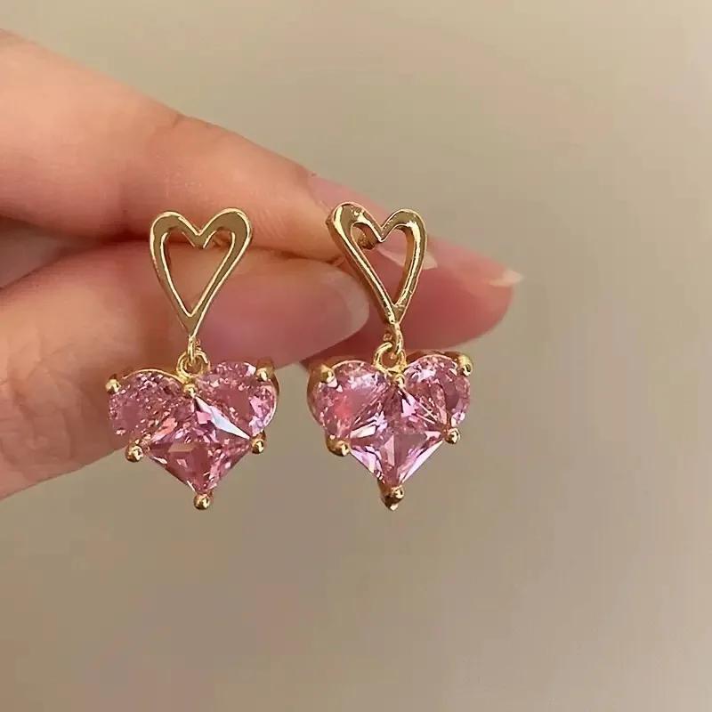 Exquisite Women'S Earrings Pink Zircon Romantic Wedding Accessories High End Anti Allergy And Beautiful Engagement Jewelry