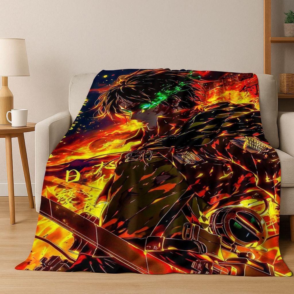 2026 New Anime Attack on Titan Eren Mikasa Cartoon Flannel Blanket,Cozy Soft Throw Blanket for Home Bedroom Bed Sofa Cover Kids
