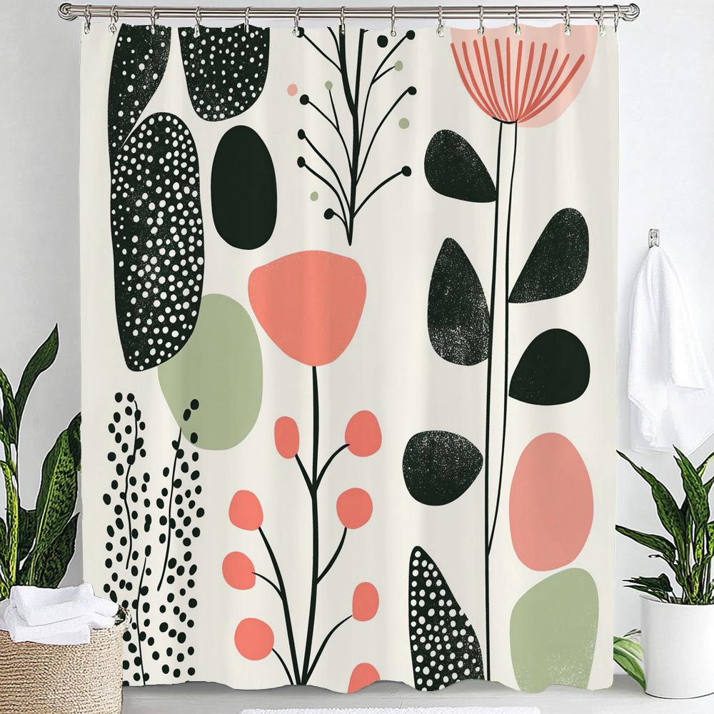 1pc Simple style Leaves Print Polyester Shower Curtain Bathroom Decoration Curtain,Hanging Curtain With Hooks Machine Washable