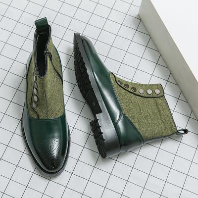Winter Hot Selling Men's Chelsea Boots Pointed British Style Business Short Boots Trendy Green Men's Leather Casual Shoes