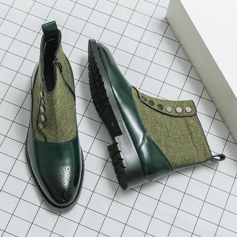 Fashion Winter Hot Selling Men's Chelsea Boots Pointed British Style Business Short Boots Trendy Green Men's Leather Casual Shoes