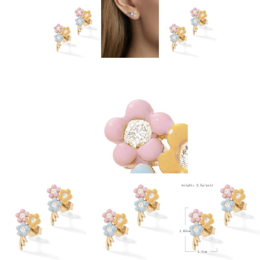 Delicate Small Flower Stud Earrings With Sparkling Gemstones For Women