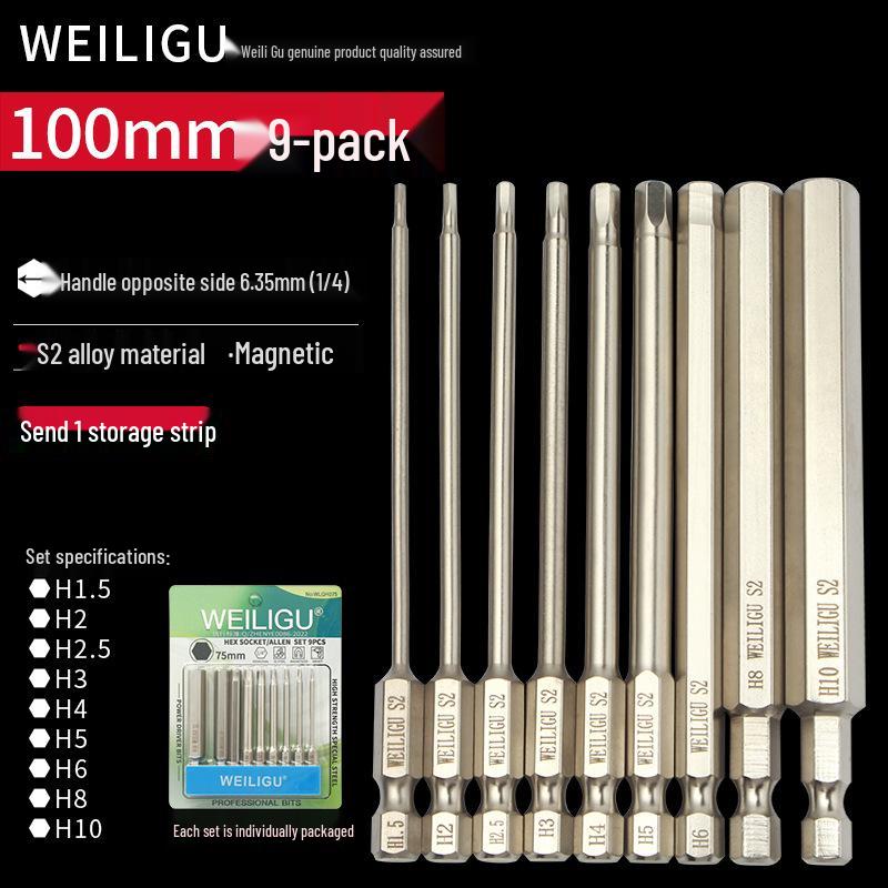 Electroplated Anti-Rust Hex Bit Set, S2 Steel, Extended Pneumatic Air Driver, Hex Socket Screwdriver.