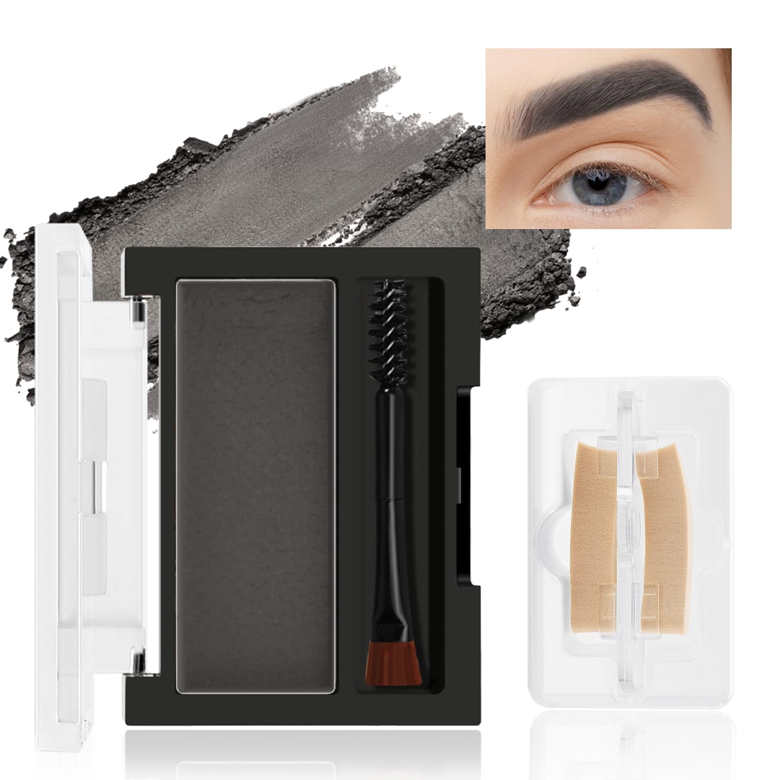 Boobeen Eyebrow Powder Makeup Brow Palette, Eyebrow Stamp Shaping Kit with Spoolie Brush, Waterproof Brow Powder Filler for Women