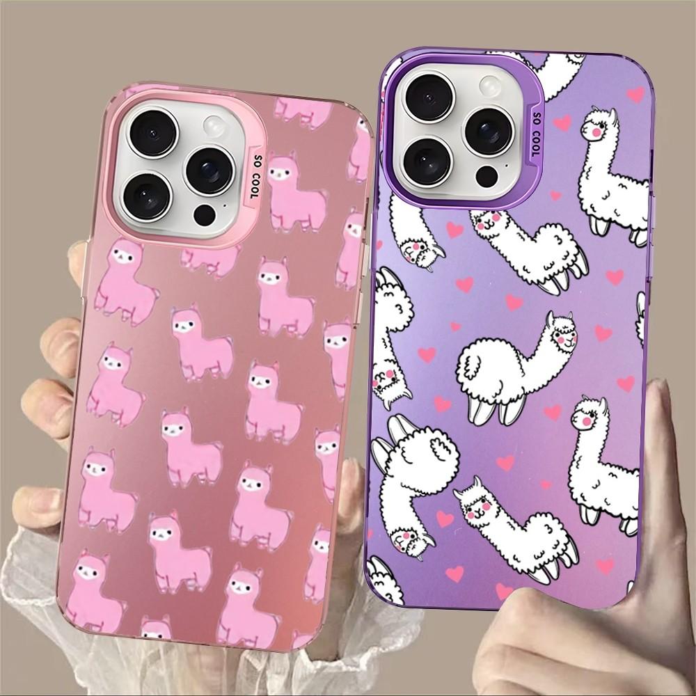 Alpaca Animals Cartoon Colorful Phone Case For IPhone 16 15 14 13 12 11 Pro Max X XR XSMAX Plus Matte Shockproof Back Cover