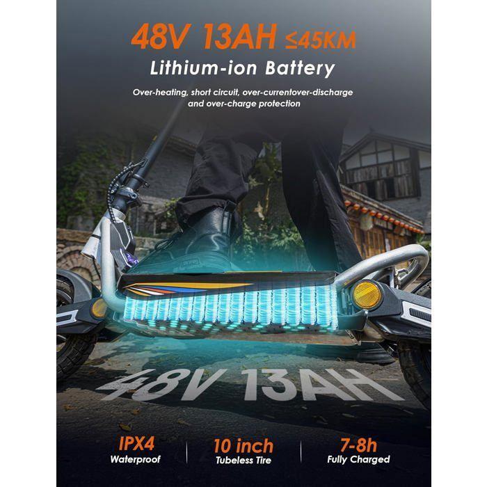 Faltbarer Elektroroller Kukirin A1 - 800 W Motor - 48 V 13 Ah Batterie - 10 Zoll Vakuumreifen - Reichweite 45 km.