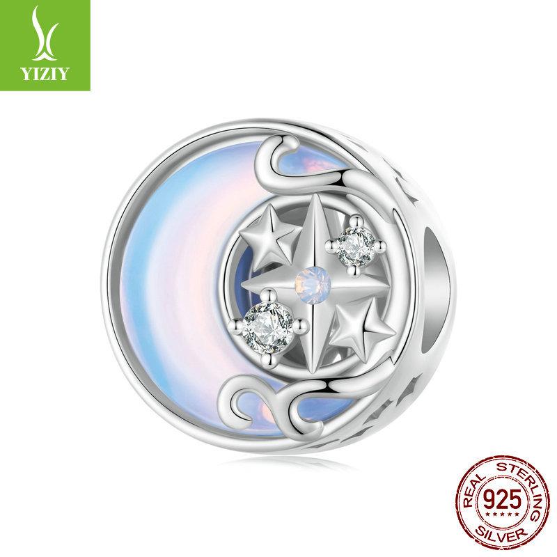 Niche Moon Starburst Diy Bracelet Beaded, Light Luxury High-End S925 Sterling Silver Beads Loose Beads