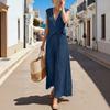 ZANZEA Women Elegant V-Neck Casual Sleeveless Pleated Long Dress