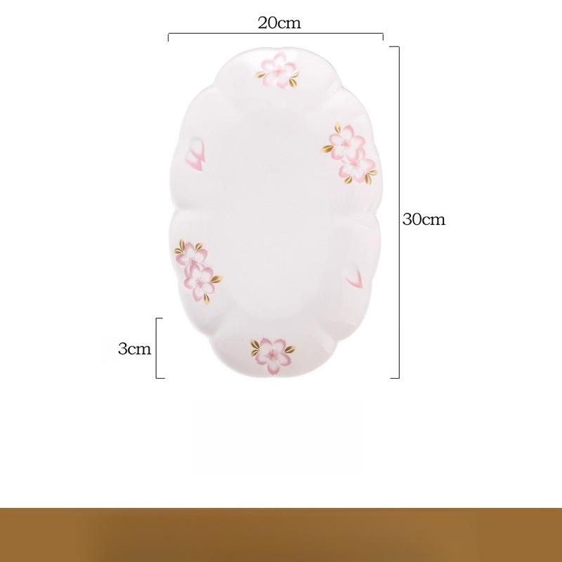 Japanese Style Cherry Blossom Ceramic Retro Relief Large Dessert Plate Sushi Plate Household Oval Shape