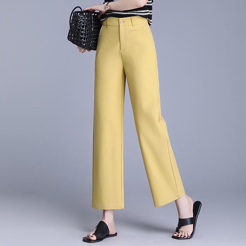 Women's Summer 2025 Cotton Slim-Fit High-Waisted Wide-Leg Cropped Pants