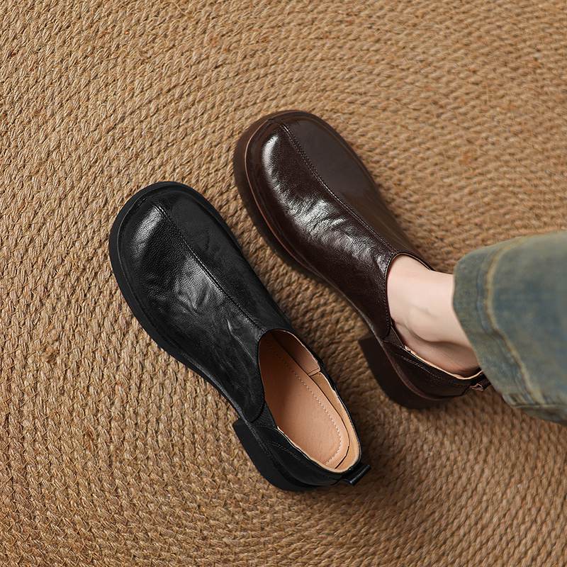 Krazing Pot Sheep Skin Autumn Winter Shoes Chunky Heels Size 43 Size 42 Round Toe Slip On Deep Mouth Pumps