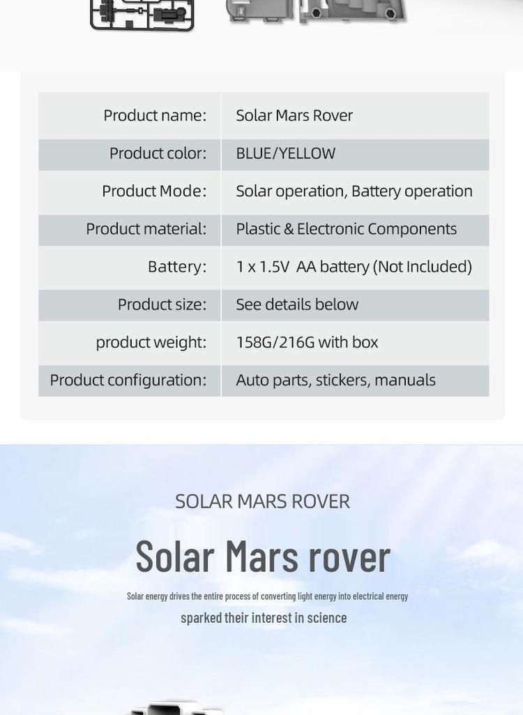 DIY Solar-Powered Mars Rover Kit: Student Assembly Educational Model Toy