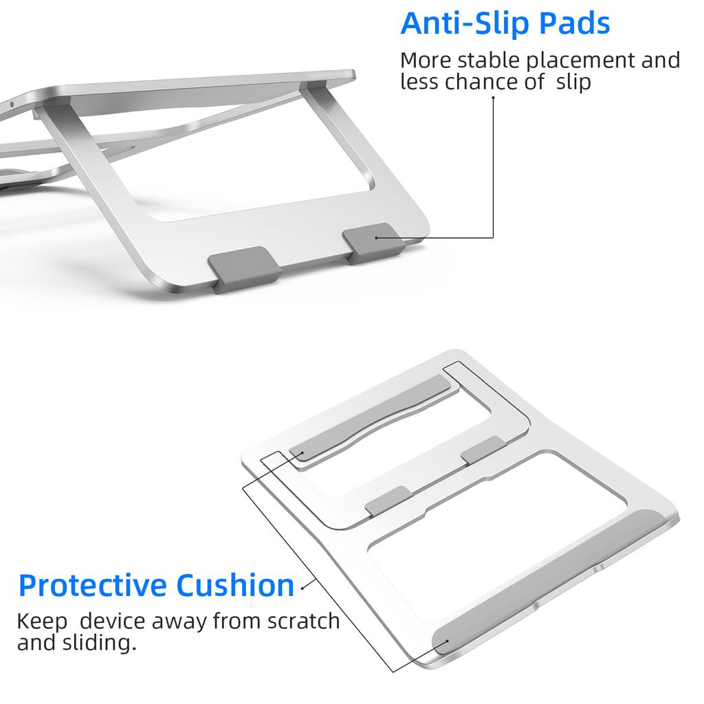 Aluminum Portable Foldable Laptop Stand Support for up to 15”, Lightweight Ventilated Holder with Anti-Slip Design, Adjustable Ergonomics Compatible