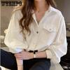 Women's White Shirt Spring Outfit Fashion Design Sense Niche Top Loose Long Sleeved Shirt