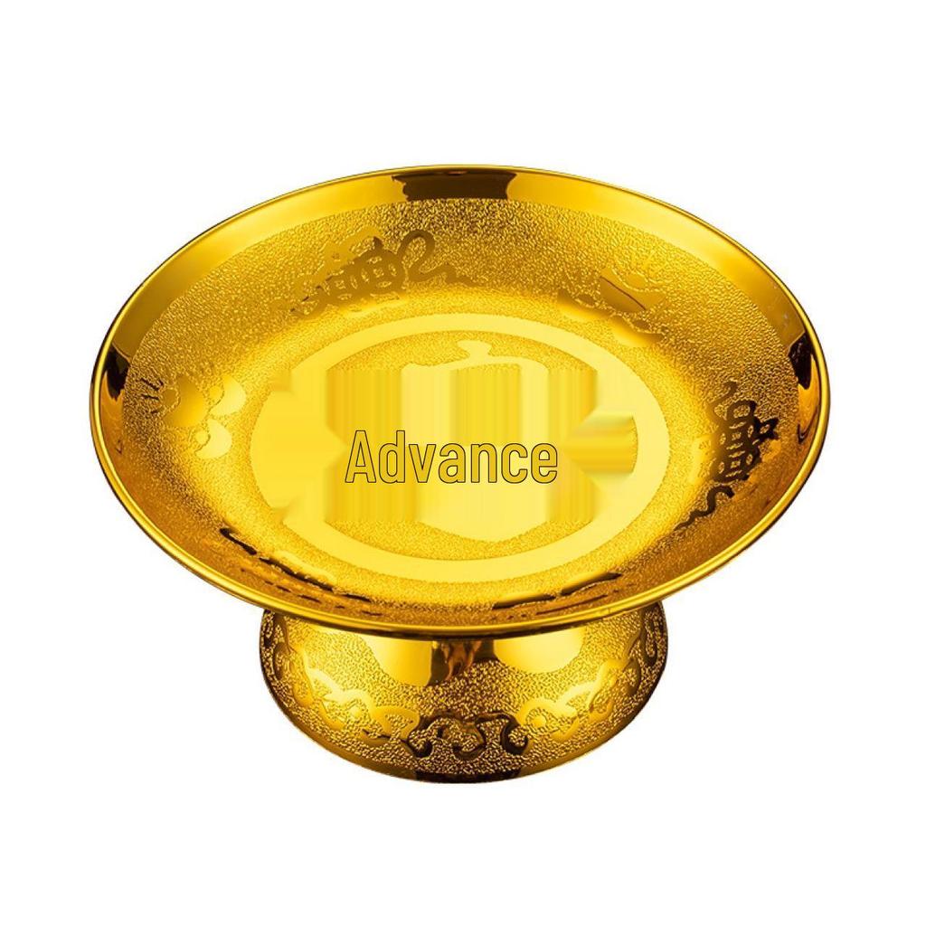 Gouden Serie Plastic Fruitschaal & Offer Set: Keramieklook met Offerbord, Kopje, Kom, Wijnkan, Theepot en Eetstokjes.